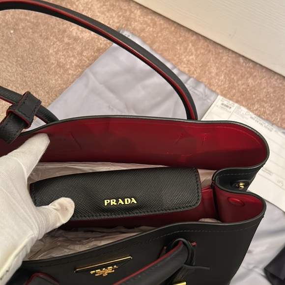 Prada Saffiano Leather Double Strap Bag with Red Interior - Picture 8 of 15